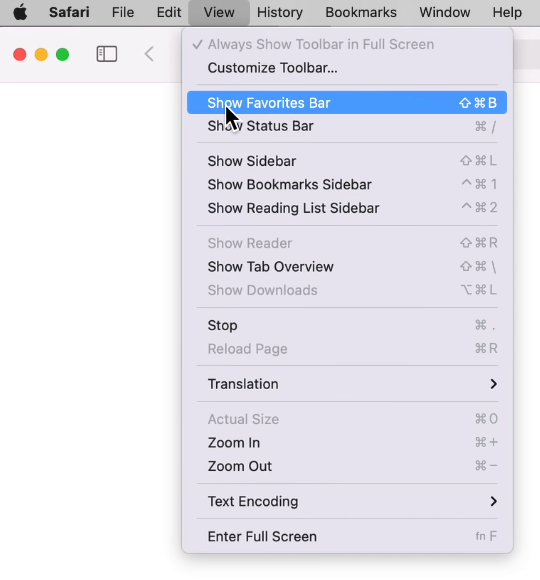 Enabling the Favorites Bar in Safari browser
